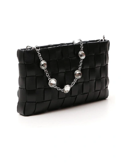 Shop Miu Miu Crystal Strap Woven Clutch Bag In Black