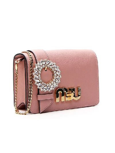 Shop Miu Miu Lady Crystal Shoulder Bag In Pink