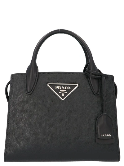 Shop Prada Monochrome Midi Handbag In Black