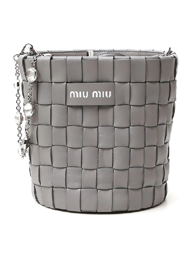 Shop Miu Miu Crystal Strap Bucket Bag In Grey