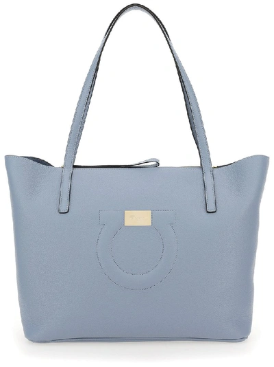 Shop Ferragamo Salvatore  Medium Gancini Tote Bag In Blue