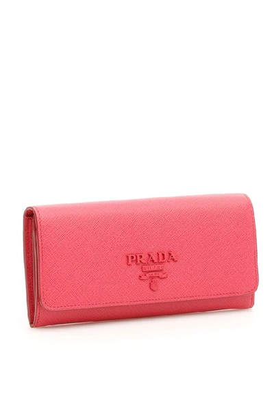Shop Prada Logo Flap Wallet In Pink