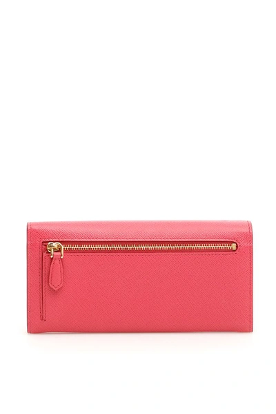 Shop Prada Logo Flap Wallet In Pink