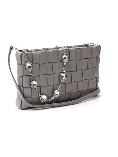 Shop Miu Miu Crystal Strap Woven Clutch Bag In Grey