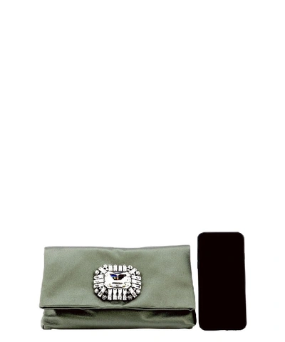 Shop Jimmy Choo Titania Embellished Clutch Bag In Green