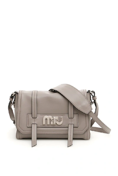 Shop Miu Miu Grace Lux Leather Shoulder Bag In Grey