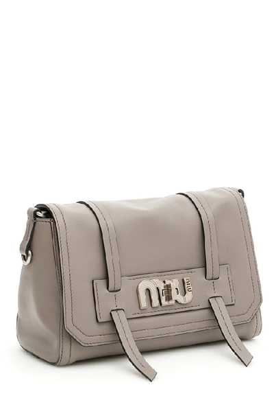 Shop Miu Miu Grace Lux Leather Shoulder Bag In Grey