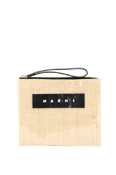 Shop Marni Logo Patch Clutch Bag In Beige