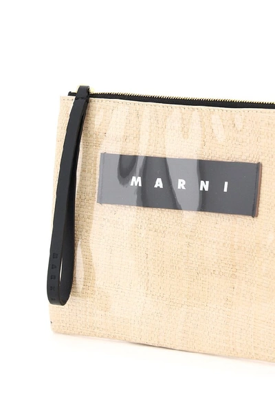 Shop Marni Logo Patch Clutch Bag In Beige