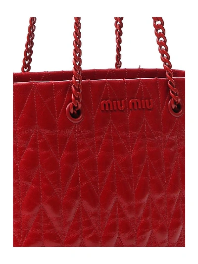 Shop Miu Miu Matelassé Logo Shopper Bag In Red
