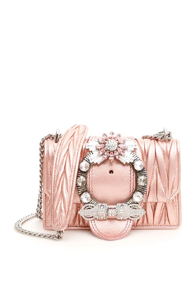 Shop Miu Miu Matellassè Embellished Buckle Shoulder Bag In Pink