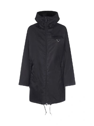 Shop Prada Logo Zip Up Raincoat In Black
