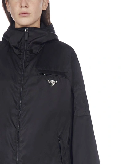 Shop Prada Logo Zip Up Raincoat In Black