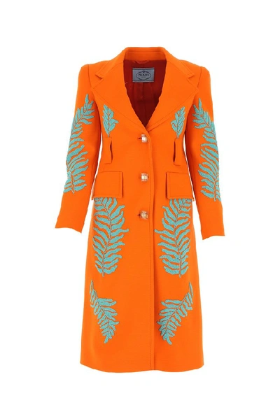 Shop Prada Fern Embellished Coat In Orange