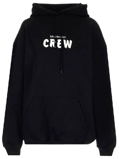 Shop Balenciaga Crew Printed Hoodie In Black