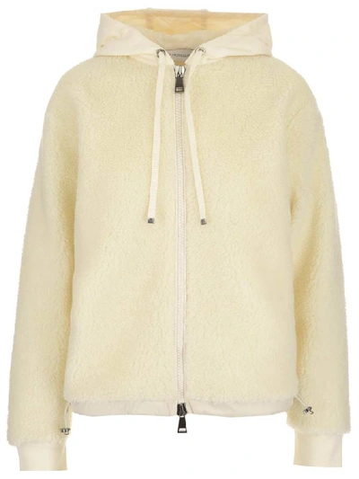 Shop Moncler Hooded Fleece Jacket In White