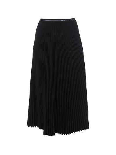 Shop Prada Pleated Midi Skirt In Black