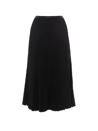 Shop Prada Pleated Midi Skirt In Black