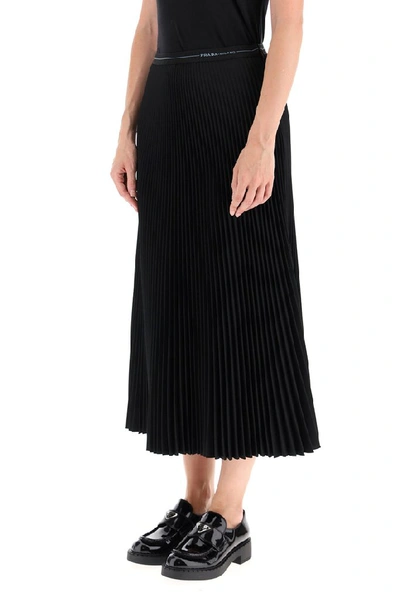 Shop Prada Pleated Midi Skirt In Black