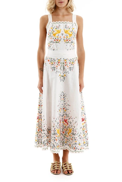 Shop Zimmermann Carnaby Embroidered Bird Dress In White