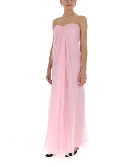 Shop Alexander Mcqueen Strapless Draped Maxi Dress In Pink