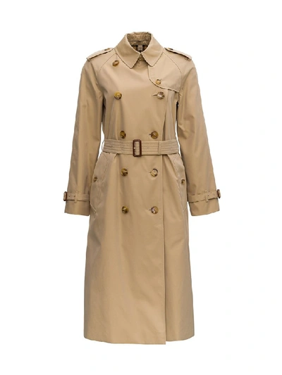 Shop Burberry Double Breasted Belted Waterloo Trench Coat In Beige