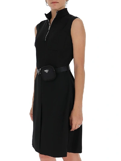 Shop Prada Belted Pouch Flared Dress In Black