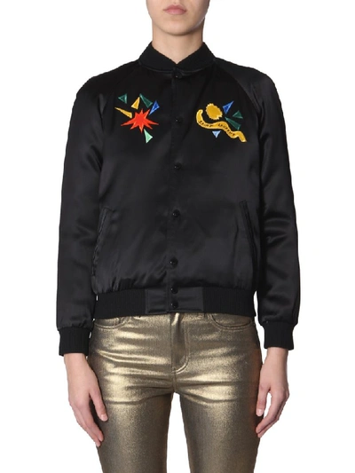 Shop Saint Laurent Teddy Bomber Jacket In Black