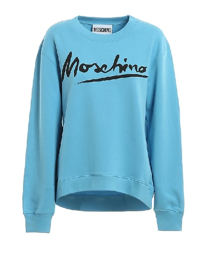 Shop Moschino Logo Signature Print Sweatshirt In Blue