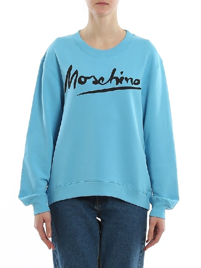 Shop Moschino Logo Signature Print Sweatshirt In Blue