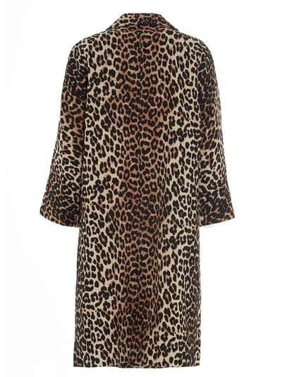 Shop Ganni Leopard Print Coat In Multi