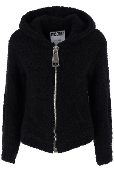 Shop Moschino Macro Zip Hooded Jacket In Black
