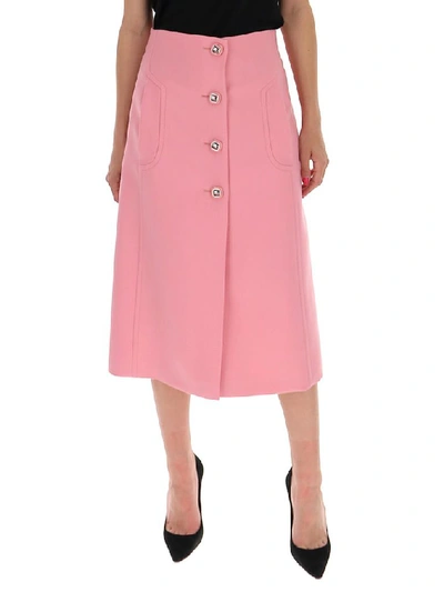 Shop Prada Buttoned Midi Skirt In Pink