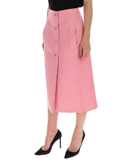 Shop Prada Buttoned Midi Skirt In Pink