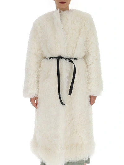 Shop Givenchy Fur Belted Coat In White