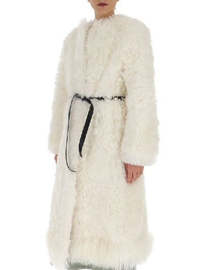 Shop Givenchy Fur Belted Coat In White