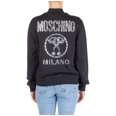 Shop Moschino Zip Up Sweatshirt In Black