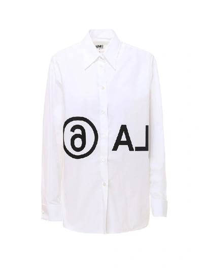 Shop Mm6 Maison Margiela Reversed Logo Shirt In White