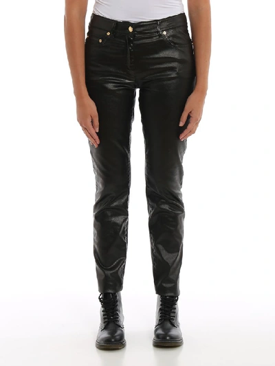 Shop Moschino Mid Rise Slim Fit Trousers In Black