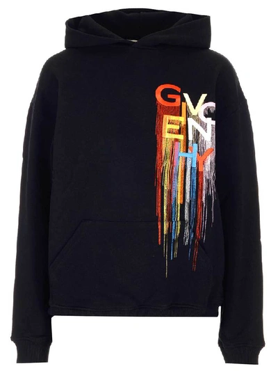Shop Givenchy Logo Embroidered Hoodie In Black