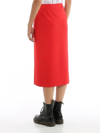 Shop Moschino Side Slit Midi Skirt In Red