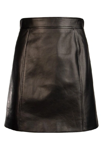 Shop Prada Leather Mini Skirt In Black