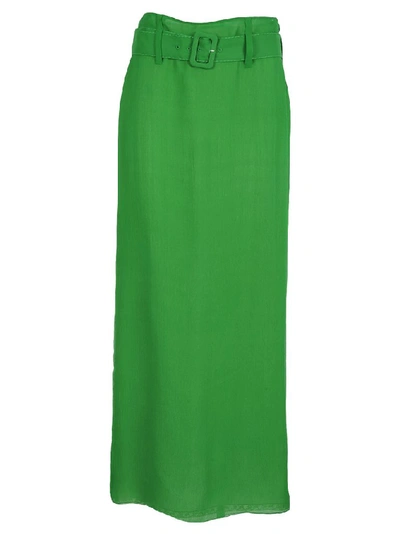 Shop Prada Sheer Belted Maxi Skirt In Green