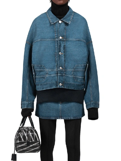 Shop Balenciaga Upside Down Denim Jacket In Blue