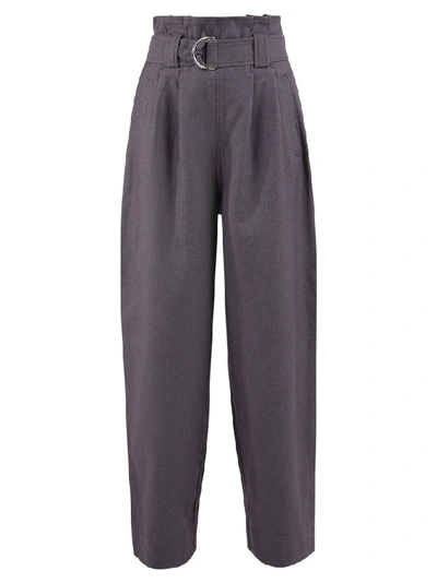 Shop Ganni Belted Chino Trousers In Grey