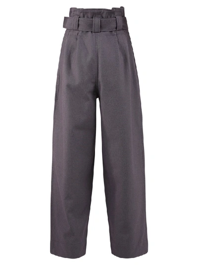 Shop Ganni Belted Chino Trousers In Grey