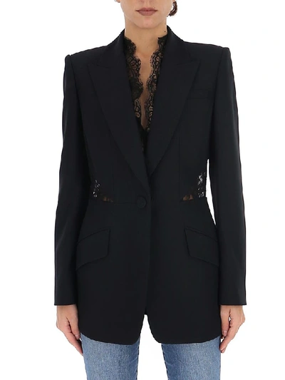Shop Alexander Mcqueen Lace Insert Tailored Blazer In Black
