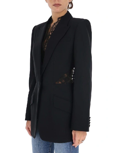 Shop Alexander Mcqueen Lace Insert Tailored Blazer In Black