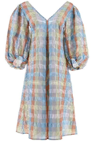 Shop Ganni Seersucker Check Dress In Multi