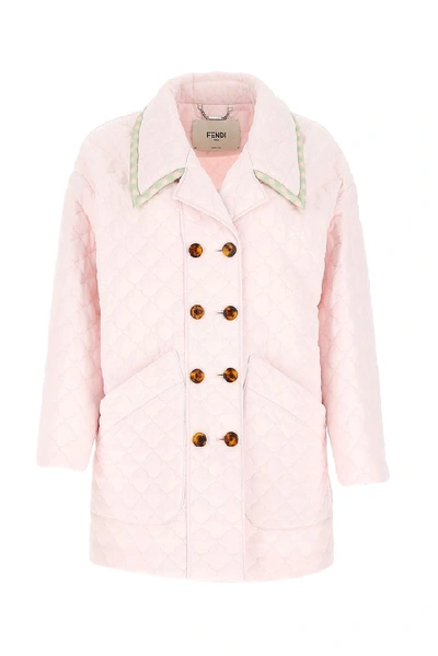 Shop Fendi Double Breasted Quilted Coat In Pink